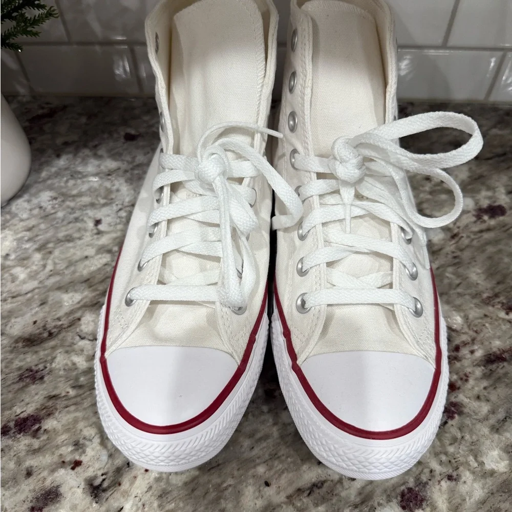 Converse White High-Tops with Red Trim - Picture 4 of 7